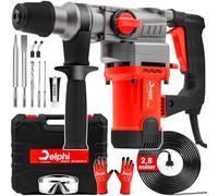 Delphi SDS Plus Marteau perforateur 2200 W avec 3 fonctions Marteau de démolition Perceuse Marteau burineur avec mallette de 2,8 m de câble 4J Énergie d'impact SDS Plus Foret et burin Kit