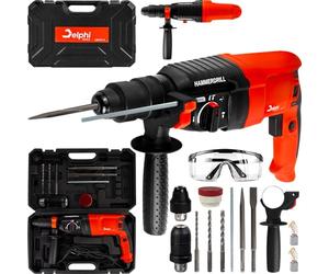 Delphi SDS Plus Marteau perforateur 2600 W - Marteau de démolition & perceuse à percussion - 2 mandrins, 4 fonctions en 1 outil 0-1200 tr/min - Accessoires et mallette