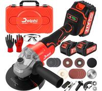 DELPHI Tools Meuleuse d'angle sans fil 1200 W 21 V 125 mm 2 batteries Moteur sans balais M10 Akkuflex - Filetage de broche pour couper le meulage et le polissage avec mallette de transport