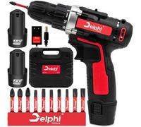 Delphi visseuse électrique perceuse sans fil 12V avec 2 batteries et chargeur, vitesse variable, contrôle de couple, kit accessoires 2x 12V 1,5Ah, compacte pour bois et métal