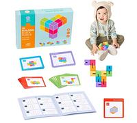 delr Blocs empilables | Blocs empilables en bois pédagogiques,Puzzle Block 3D 40 Cartes avec des problèmes avancés à deux faces 80 Questions 4 Types de questions pour les enfants de 3 ans