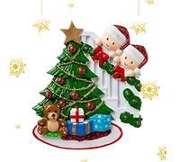 delr Décorations de Noël personnalisées de famille | Ornement familial 2022 Ouverture familiale Présent Ornement familial - Famille autour de l'arbre, cadeaux d'ouverture familiale