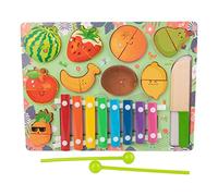 delr Faux aliments en bois | Set de nourriture pour jeux de coupe de 18 pièces pour | Faire semblant de jouer à des jouets de cuisine avec piano, marteaux, fruits pour petits cadeaux