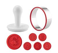 delr Lot de 6 tampons pour biscuits de Noël, résistants à la chaleur jusqu'à 480 °C, design hygiénique d'une pièce, 6 tampons en silicone, 1 emporte-pièce rond, 1 presse en bois
