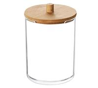 delr Pot à boules de coton - Récipient rond en acrylique | Distributeur de savon pour brosses à dents, bocaux avec couvercle en bambou pour décoration rustique de salle de bain de ferme, rangement