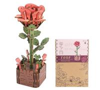 Delsen Fleurs Puzzle 3D Bois,Modélisation de Fleurs Einfach zu Erlernen und zu Bedienen,3D Puzzle en Bois für den Schreibtisch, das Wohnzimmer und Die Raumdekoration Verwendet Werden(Rose)