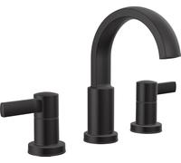 Delta Albion Robinet de salle de bain généralisé à 3 trous, robinet d'évier de salle de bain noir mat, robinet de salle de bain à 2 poignées, robinet de bain, assemblage de vidange push-pop en métal,