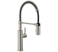 Delta Antoni Pro Style Commercial Robinet de cuisine avec pulvérisateur extractible, robinet d'évier de cuisine à trou unique en nickel brossé, poignée unique, Spotshield en acier inoxydable 18803