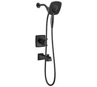 Delta Ashlyn Série 17 Ensemble de robinet de douche double fonction noir mat avec double pommeau de douche In2ition 2 en 1 avec combo pulvérisateur à main, kit de garniture de valve, noir mat T17464