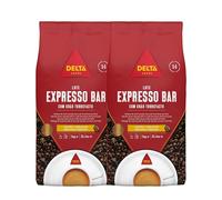 Delta Cafés - Café en grains d'espresso Bar - 2 paquets de 1 kg - Intensité 14 - Mélange de grains de café arabique et robuste avec torréfaction naturelle - Très aromatique avec goût de popcorn et