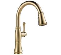 Delta Cassidy 9197-CZ-PR-DST Robinet d'évier de cuisine à poignée unique avec pulvérisateur extractible, technologie ShieldSpray et tête de pulvérisation magnétique, Lumicoat Champagne Bronze