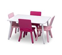 Delta Children Kids Table and Chair Set (4 Chairs Included) - Ideal for Arts & Crafts, Snack Time, Homeschooling, Homework & More - Greenguard Gold Certified, White/Pink