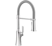 Delta Ermelo Pro Style Commercial Robinet de cuisine avec pulvérisateur extractible, robinet d'évier de cuisine chromé à trou unique, poignée unique, chromé 18887-DST