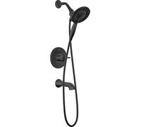 Delta Faucet Albion 14 Series Ensemble de robinets de baignoire et de douche à poignée unique, kit de garniture de douche noire avec pommeau de douche double à main In2ition 2 en 1 à 4 réglages, noir