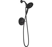 Delta Faucet Albion 14 Series Robinet de douche à poignée unique, kit de garniture de douche noire avec pommeau de douche double à main In2ition 2 en 1 à 4 réglages avec tuyau, noir mat T142855-BL-I