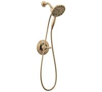 Delta Faucet Arvo 14 Series Robinet de douche à poignée unique, kit de garniture de douche avec 4 jets In2ition 2 en 1 double pommeau de douche avec tuyau, bronze champagne 142840-CZ-I (valve incluse)