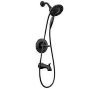 Delta Faucet Arvo 144840-BL-I Kit de garniture de baignoire et de douche à poignée unique avec 4 jets In2ition Pommeau de douche 2 en 1 à double main avec tuyau, noir mat 144840-BL-I (valve incluse)