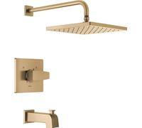 Delta Faucet Modern Raincan Square Kit de garniture de baignoire et douche à fonction unique doré, ensemble de robinets de baignoire, pommeau de douche à effet pluie doré, kit de douche Delta bronze