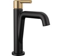 Delta Faucet Nicoli 15849LF-GZ Robinet de salle de bain noir mat, robinet d'évier à trou unique, robinet de salle de bain à poignée unique, assemblage de vidange pop-up, noir mat/bronze champagne
