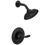 Delta Faucet Woodhurst 14 Series Ensemble de robinet de douche à fonction unique, pommeau de douche à jet complet, poignée de douche, robinet de douche noir, kit de garniture de douche en Delta noir