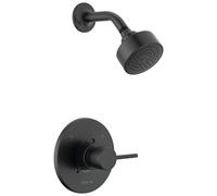 Delta Kit de garniture de valve de douche moderne Raincan rond à fonction unique noir, ensemble de robinet de douche, pommeau de douche à effet pluie noir, kit de garniture de douche Delta noir mat