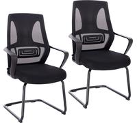 DELTA Lot de 2 chaises visiteurs Chaise de conférence Piétement luge Accoudoirs Noir