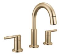 Delta Mitigeur de Salle de Bain Large Rétractable Nicoli, Robinet d'Évier de Salle de Bain Doré, Robinet de Salle de Bain avec Pulvérisateur Extractible, Robinet de Salle de Bain à 3 Trous, Bronze