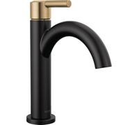 Delta Nicoli Matte Black/Brushed Gold Bathroom Faucet 1 Hole, Single Hole Bathroom Sink Faucet for Vanity, Push-Pop Drain Assembly, Matte Black/Champagne Bronze 15749LF-GZ