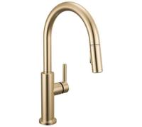 Delta Nicoli Robinet de cuisine doré brossé avec pulvérisateur extractible, robinet d'évier de cuisine moderne à trou unique, poignée unique, bronze champagne 19867LF-CZ