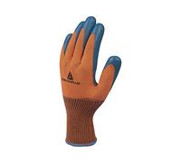 Delta Plus VE733OR07 Gant polyester maille fine, paume enduite latex, orange / bleu marine, taille 07