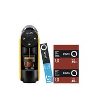 Delta Q Machine à Capsules MiniQool Jaune, Inclus 90 Capsules,19 Bars de Pression, Réservoir 0.6L. Inclus 2 x 40 Caps Qalidus et 10 Caps Décaféinées