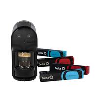 Delta Q - Pack Cafetière Delta Q Quick Gris - Pour café, thé et boissons chaudes - Simple et pratique - Design élégant - Comprend 100 capsules DeQafeinatus + Qharacter