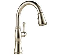 Delta Robinet Cassidy Robinet d'évier de cuisine avec pulvérisateur à tirer, technologie ShieldSpray et tête de pulvérisation magnétique pour station d'accueil Lumicoat Nickel poli 9197-PN-PR-DST