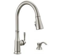 Delta Robinet de cuisine Capertee en nickel brossé avec distributeur de savon, robinets de cuisine avec pulvérisateur extractible, robinet d'évier de cuisine avec tête de pulvérisation magnétique,