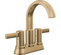 Delta Robinet de salle de bain Albion Centerset, robinet de salle de bain doré à 2 poignées, robinet d'évier de salle de bain Delta avec système de vidange en métal, débit de 1,2 GPM, bronze champagne