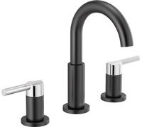 Delta Robinet de salle de bain large Nicoli à 3 trous, robinet de salle de bain noir/chromé, robinet d'évier de salle de bain, assemblage de drainage, noir mat/chrome 35749LF-CS