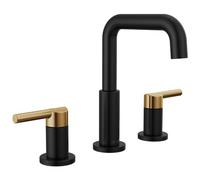 Delta Robinet de salle de bain large Nicoli à 3 trous, robinet de salle de bain noir/or, robinet d'évier de salle de bain, assemblage de drainage, noir mat/bronze champagne 35849LF-GZ