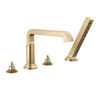 Delta Tetra Robinet de baignoire romain avec douchette à main, robinet de baignoire doré brossé, Lumicoat Champagne Bronze T4789-CZ-PR-LHP (valve et poignées non inclus)