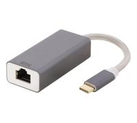 DELTACO Adaptateur réseau USB-C, Gigabit, 1xRJ45, 1xUSB-C mâle, alu, Space