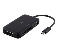 DELTACO Adaptateur USB-C vers HDMI / DP / DVI / VGA, 4K, DP mode Alt, noir