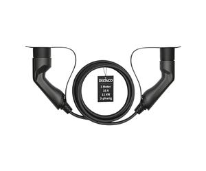 DELTACO Câble de Charge EV de Type 2 pour Voitures électriques et véhicules Hybrides, Compatible avec ID.3, ID.4, Zoe, E-Tron, modèle S/3/X/Y, Leaf, triphasé, 16 A | 11 KW, 3 m