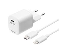 DELTACO Chargeur mural USB, USB-C, PD 20 W, y compris 1 m C sur Lightning