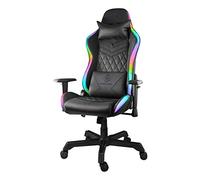 DELTACO Fauteuil Gamer à LED RGB (332 Modes contrôlables, Commande Incluse), Type Racer, Hauteur et Accoudoirs Réglables, Simili Cuir, Coussin de Nuque et Dossier, inclinable 90-180°, Noir