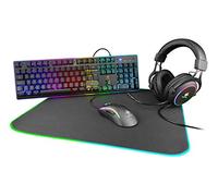 Deltaco GAM-084-UK Kit de jeu 4 en 1 avec éclairage RVB - Clavier de jeu USB QWERTY RGB, souris de jeu USB optique RVB, casque de jeu RVB 3,5 mm, tapis de souris RVB