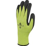 Deltaplus VV737JA08 Acrylique/fibre de polyéthylène haute performance Gant tricoté fin - Paume avec revêtement en mousse de latex, jaune fluo/noir, taille 08