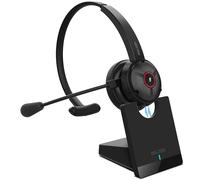 Delton Casque Bluetooth avec suppression du bruit et station de charge, casque professionnel sans fil avec micro, pour PC/ordinateur portable, mains libres, boutons muet et volume, pour rencontrer,