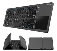Delton F75 Clavier Bluetooth pliable avec pavé tactile, design compact et portable, clavier sans fil rechargeable, compatible avec PC, ordinateur portable, iMac, tablettes et smartphones - Noir