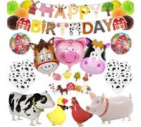 Deluisho Decoration Anniversaire Animaux Ferme, Animaux de Ferme Party Anniversaire Décoration Ballons Ensemble de Décoration de Ballon D'anniversaire D'animal de Ferme Bannière D'anniversaire de Vach