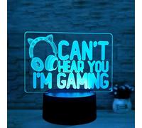 Deluisho Veilleuse Can't hear you, I'M GAMING, 3D Lampe Enfant, Veilleuse 3d Illusion Led, Lumière 16 Couleurs, Commutation Libre, Interrupteur Tactile, Lumière de Nuit à Effets Visuels 3D