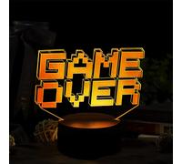 Deluisho Veilleuse illusion 3D GameOver, lampe 3D GameOver, veilleuse 3D avec motif de jeu, base en plastique avec plaque lumineuse acrylique, alimentation USB 5 V, convient pour chambre d'enfant